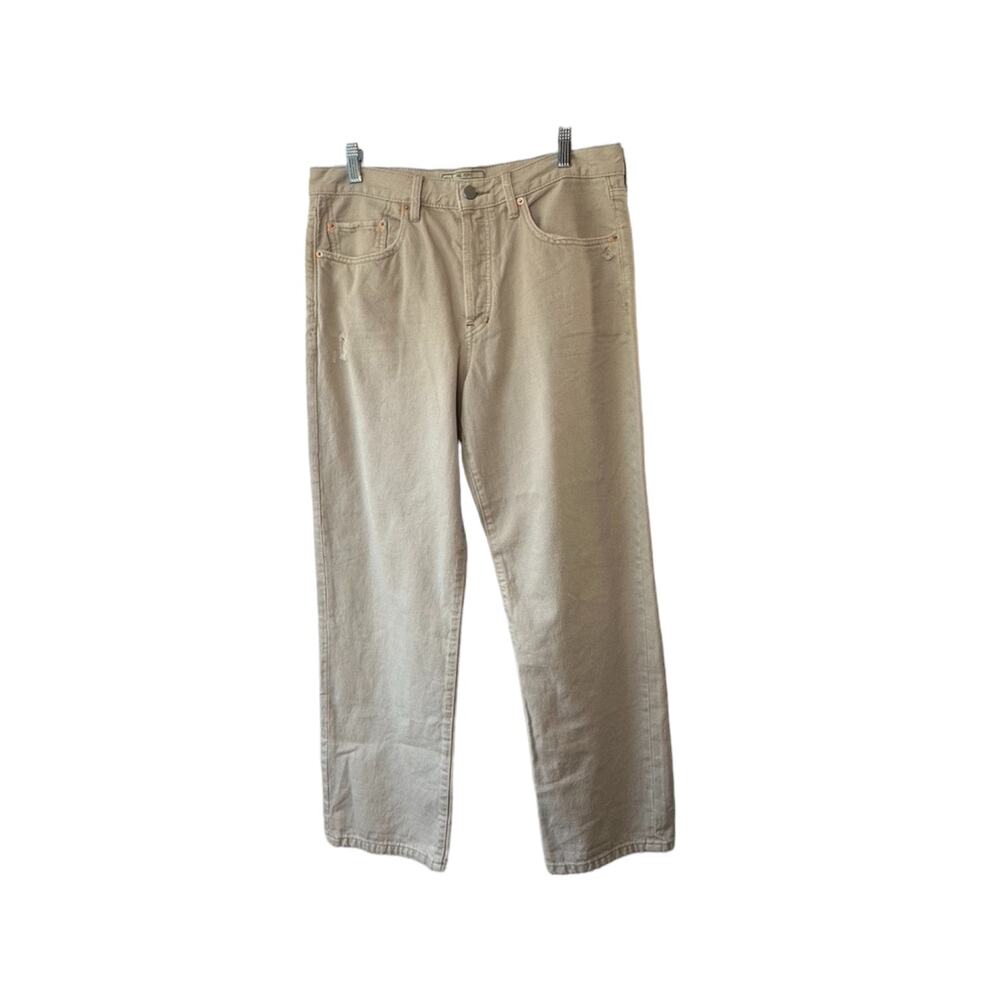 Free People Hi-Rise Beige Button-Fly Wide Leg Distressed Jeans Women's 29
